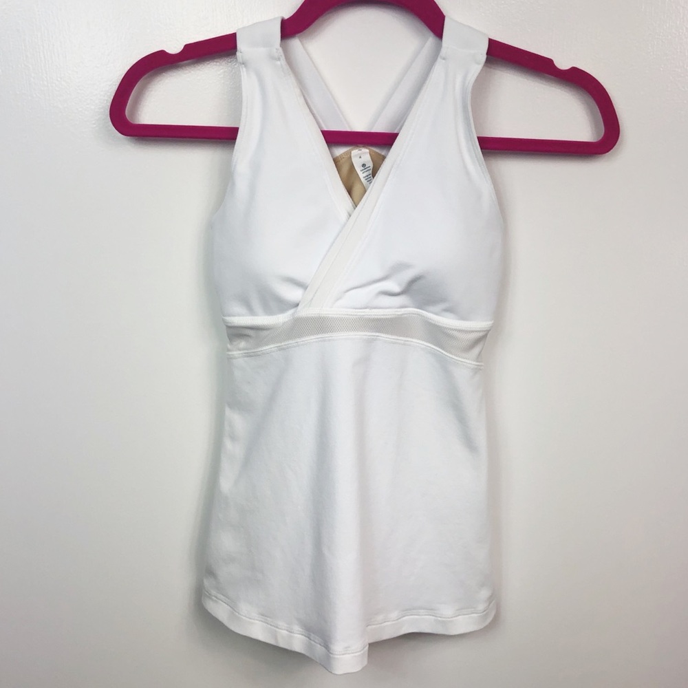 Lululemon White V-Neck Run Yoga Mesh Tank Top 4